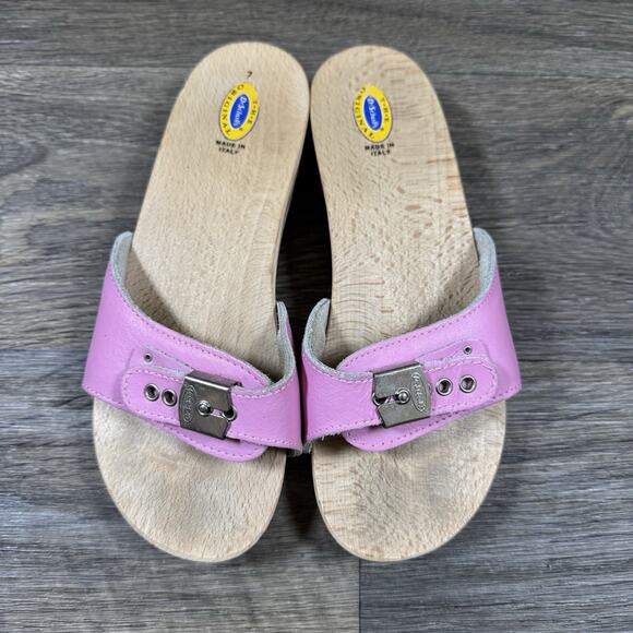 Vtg Dr Scholls 70’s Style Wooden Exercise Sandals Shoes Made In Italy Pink 7/37 - Picture 1 of 12